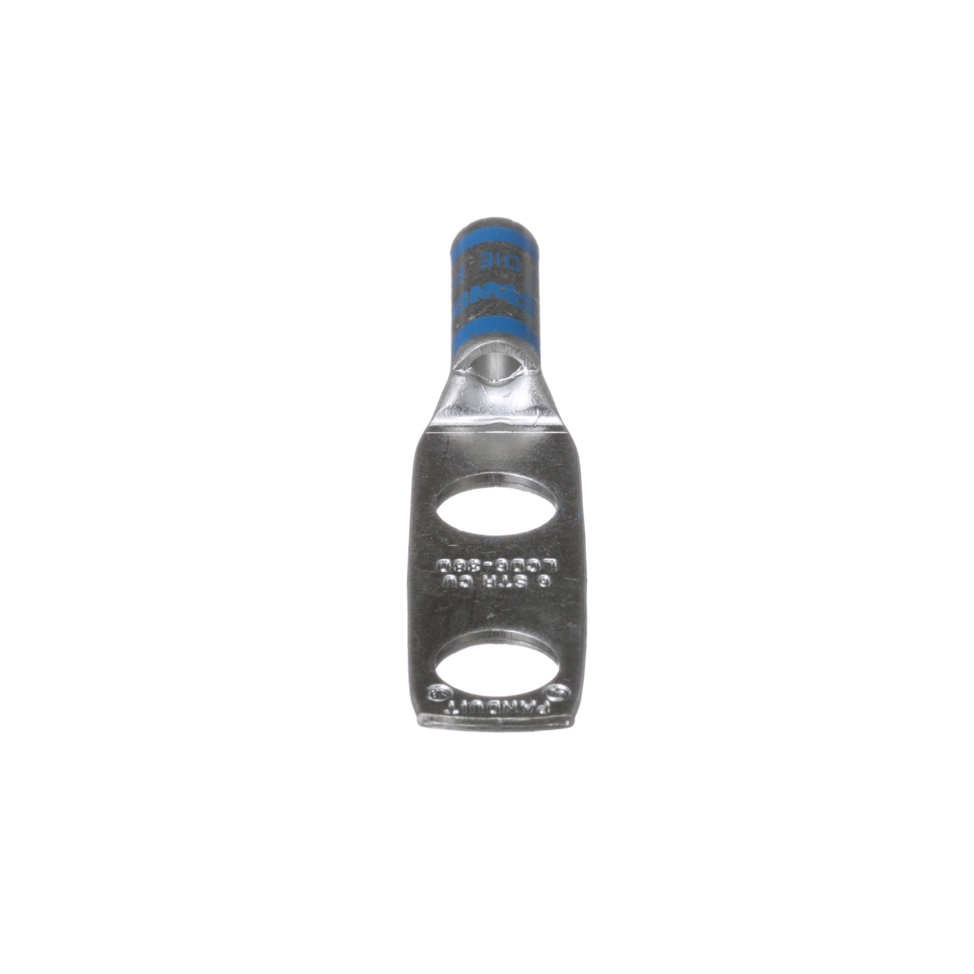 İki delikli, pencere ile standart bir kovan pabucu, 6. AWG kablo, 3/8 saplama deliği, 1 delik açıklığı.