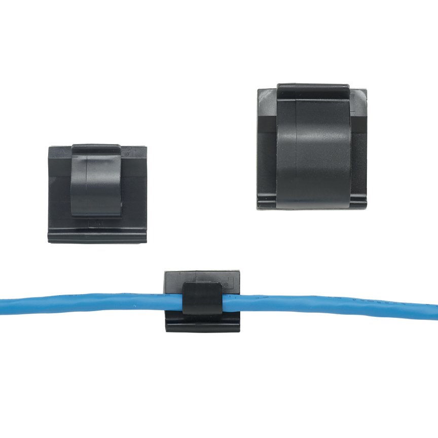 Yapışkan şerit klip, .19'' (4.8mm) paket, siyah, standart bir paket destek.