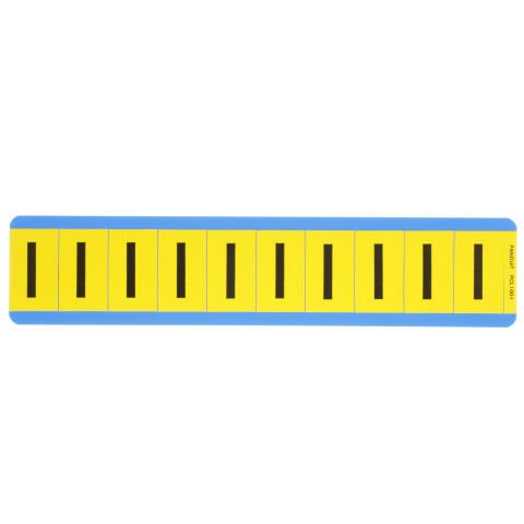 Vinil bez mektup, 1.00'' (25,4 mm), gösterge yüksekliği, 1.50'' (38.1) yüksekliği, 'I' (gösterge), siyah ve sarı / vinil kumaş, 10 markörler / kart, 25 kart / paketi.