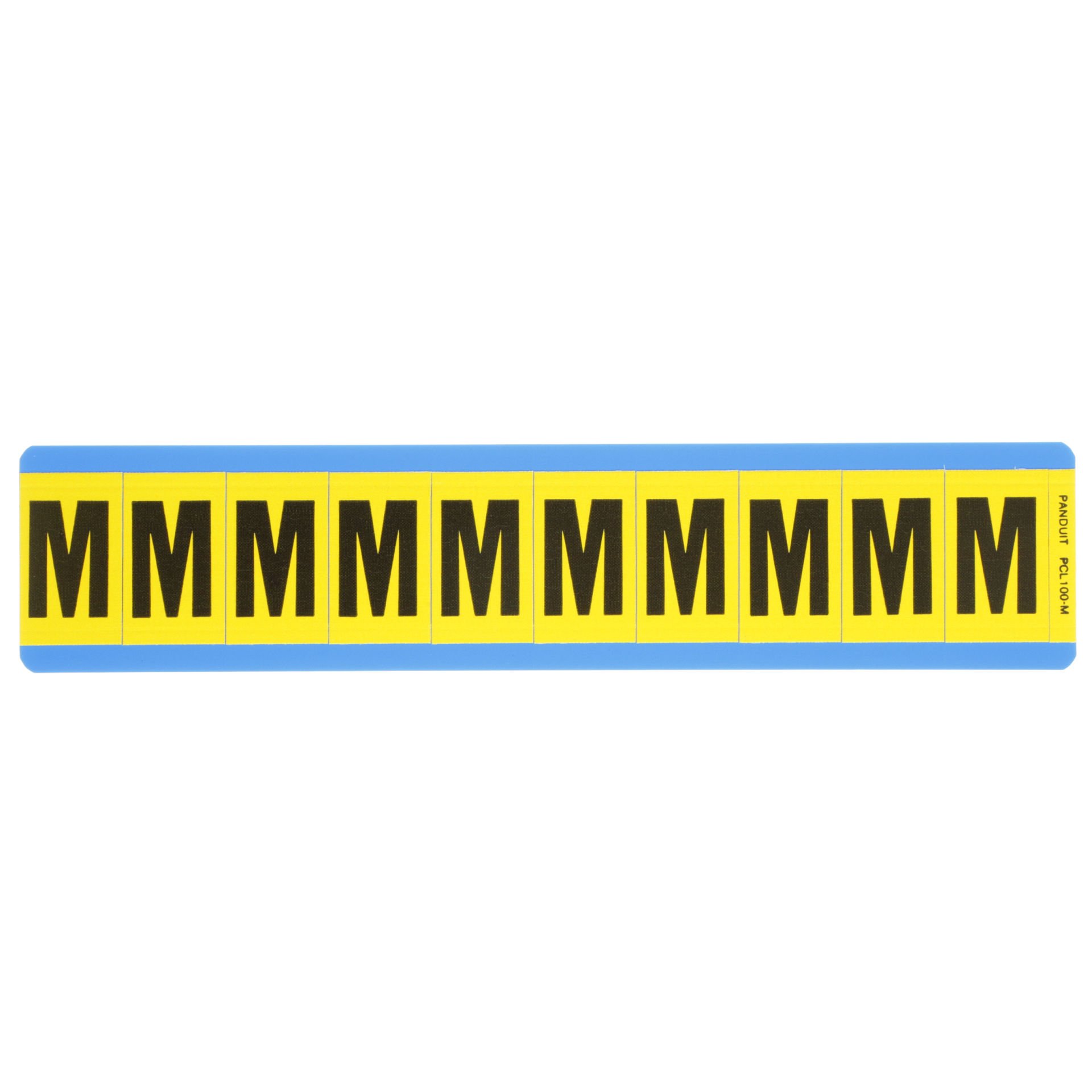 Vinil bez mektup, 1.00'' (25,4 mm), gösterge yüksekliği, 1.50'' (38.1) yüksekliği, 'M' (gösterge), siyah ve sarı / vinil kumaş, 10 markörler / kart, 25 kart / paketi.
