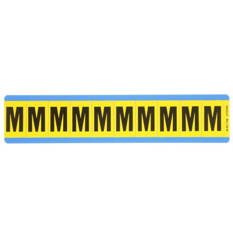 Vinil bez mektup, 1.00'' (25,4 mm), gösterge yüksekliği, 1.50'' (38.1) yüksekliği, 'M' (gösterge), siyah ve sarı / vinil kumaş, 10 markörler / kart, 25 kart / paketi.
