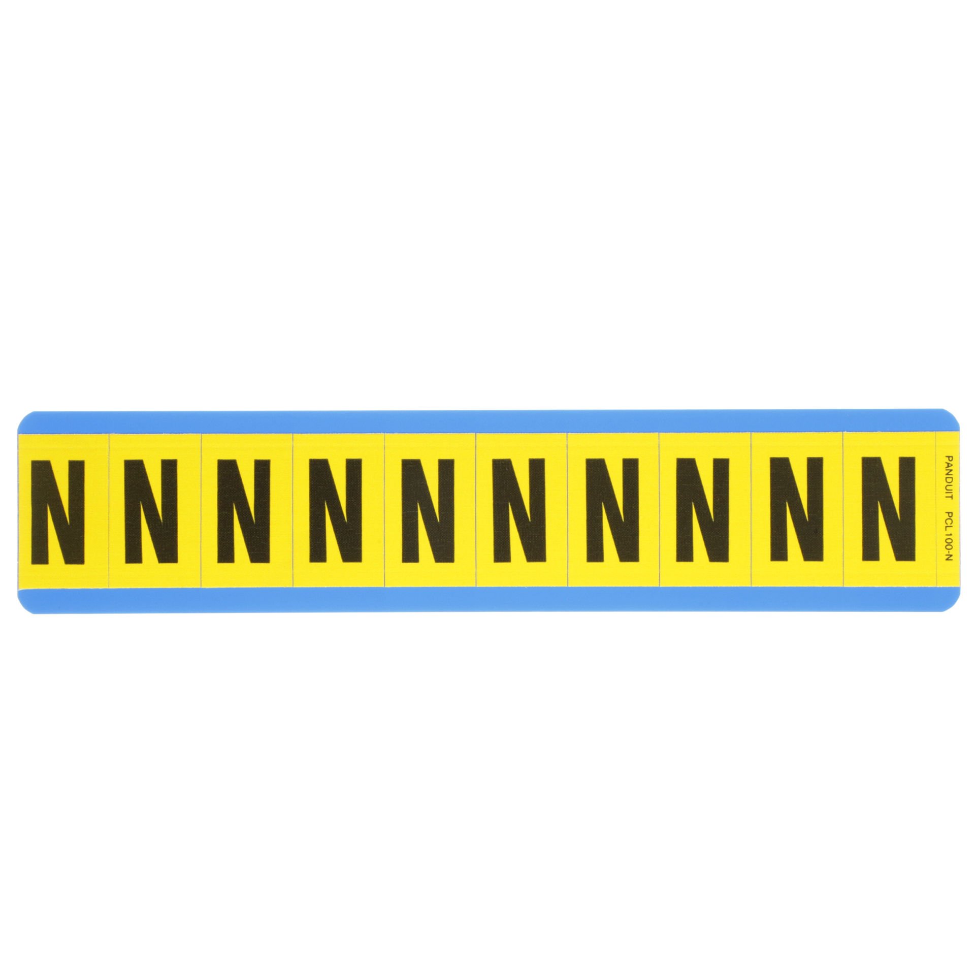 Vinil bez mektup, 1.00'' (25,4 mm), gösterge yüksekliği, 1.50'' (38.1) yüksekliği, 'N' (gösterge), siyah ve sarı / vinil kumaş, 10 markörler / kart, 25 kart / paketi.