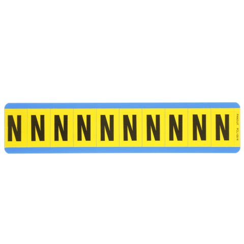 Vinil bez mektup, 1.00'' (25,4 mm), gösterge yüksekliği, 1.50'' (38.1) yüksekliği, 'N' (gösterge), siyah ve sarı / vinil kumaş, 10 markörler / kart, 25 kart / paketi.