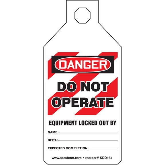 Lokavt Tagout, Sekme etiketi, (efsane) 'TEHLİKE DO NOT İŞLEMLER'.