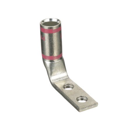 Bakır Sıkıştırma Lug, 2 Delik, 2. / 0 AWG, Dar Dil, 1/4'' Stud, 0.625'' Delik Aralığı, 90 ° açı Dil