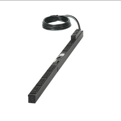 Dikey güç şeridi 30 A, 208V, Wye, 24 IEC C-13 ve 6 IEC Cı-19 kapları, kırmızı LED akım monitörü ile, iki RJ12 uzaktan çevresel bağlantı noktaları ve uzaktan görüntüleme bağlantı RJ-45 Ethernet portu, üç adet 20 bir çift kutuplu içinde manyetik kesici açma