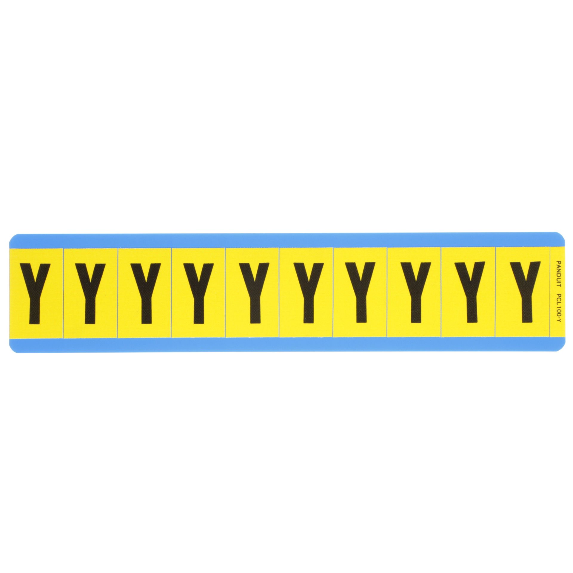 Vinil bez mektup, 1.00'' (25,4 mm), gösterge yüksekliği, 1.50'' (38.1) yüksekliği, 'Y' (gösterge), siyah ve sarı / vinil kumaş, 10 markörler / kart, 25 kart / paketi.