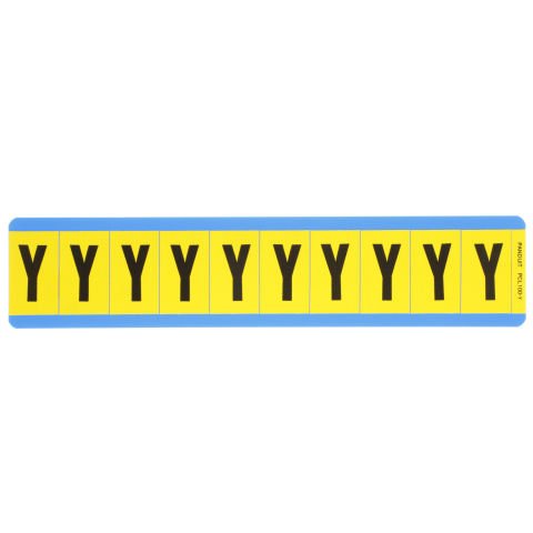Vinil bez mektup, 1.00'' (25,4 mm), gösterge yüksekliği, 1.50'' (38.1) yüksekliği, 'Y' (gösterge), siyah ve sarı / vinil kumaş, 10 markörler / kart, 25 kart / paketi.