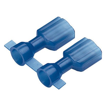 titreşime dayanıklı Erkek parça bağlantı kesme pirinç ve nikel kaplama olup edilir. Tamamen mavi, naylon gövde içinde izole edilmiştir. Bu 0.250 x 0.032'' bir sekme boyutuna sahiptir (6.3 x 0.8 mm) ve destekler 16-14 AWG (1.5-2.5 mm²) bir tel aralığı. Bu 