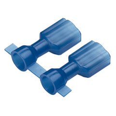titreşime dayanıklı Erkek parça bağlantı kesme pirinç ve nikel kaplama olup edilir. Tamamen mavi, naylon gövde içinde izole edilmiştir. Bu 0.250 x 0.032'' bir sekme boyutuna sahiptir (6.3 x 0.8 mm) ve destekler 16-14 AWG (1.5-2.5 mm²) bir tel aralığı. Bu 
