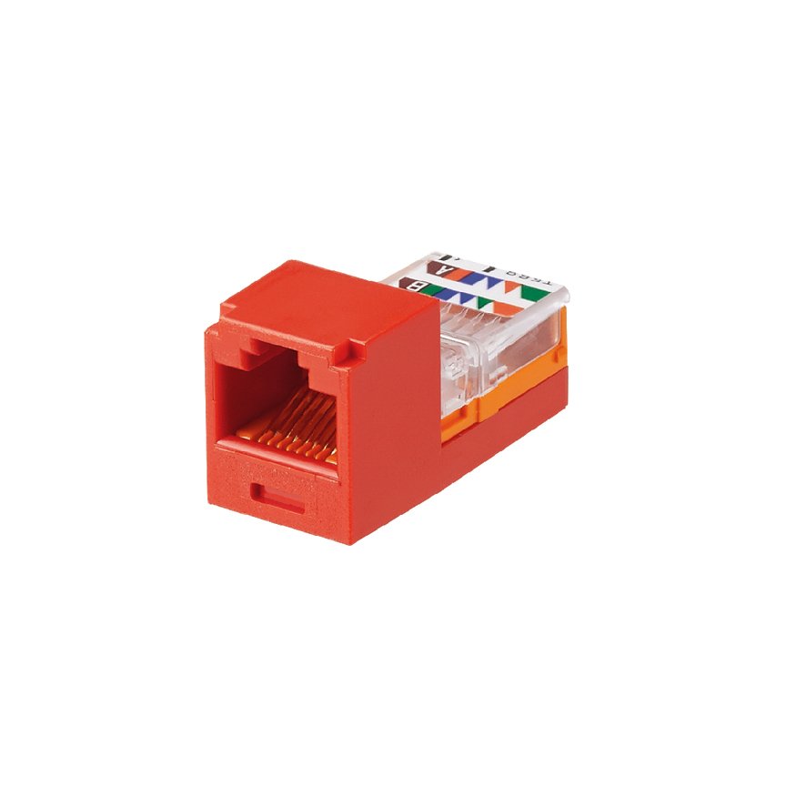 Kategori 5e, RJ45, kılavuz-şasi, 8-konumu, 8 telli evrensel modül, Kırmızı.