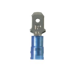 titreşime dayanıklı Erkek parça bağlantı kesme bakır ve nikel kaplama olup edilir. Mavi bir naylon mahfaza içinde yalıtımlı varil. Bu 0.250 x 0.032'' bir sekme boyutuna sahiptir (6.3 x 0.8 mm) ve destekler 16-14 AWG (1.5-2.5 mm²) bir tel aralığı. Bu 0.90'