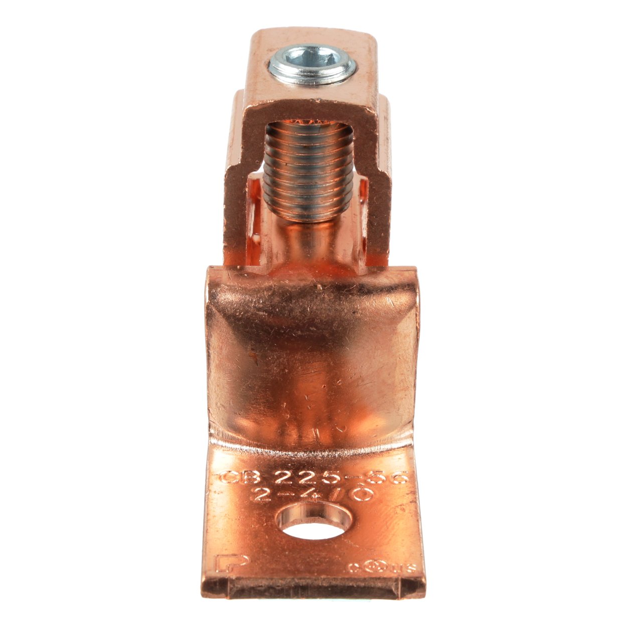 Bakır Mekanik Lug, 1 Delik, 1 Namlu, Ofset Yüzer Dil, # 2 - 4/0 AWG, 5/16 (7.9mm) Stud, 7/32 altıgen anahtar.