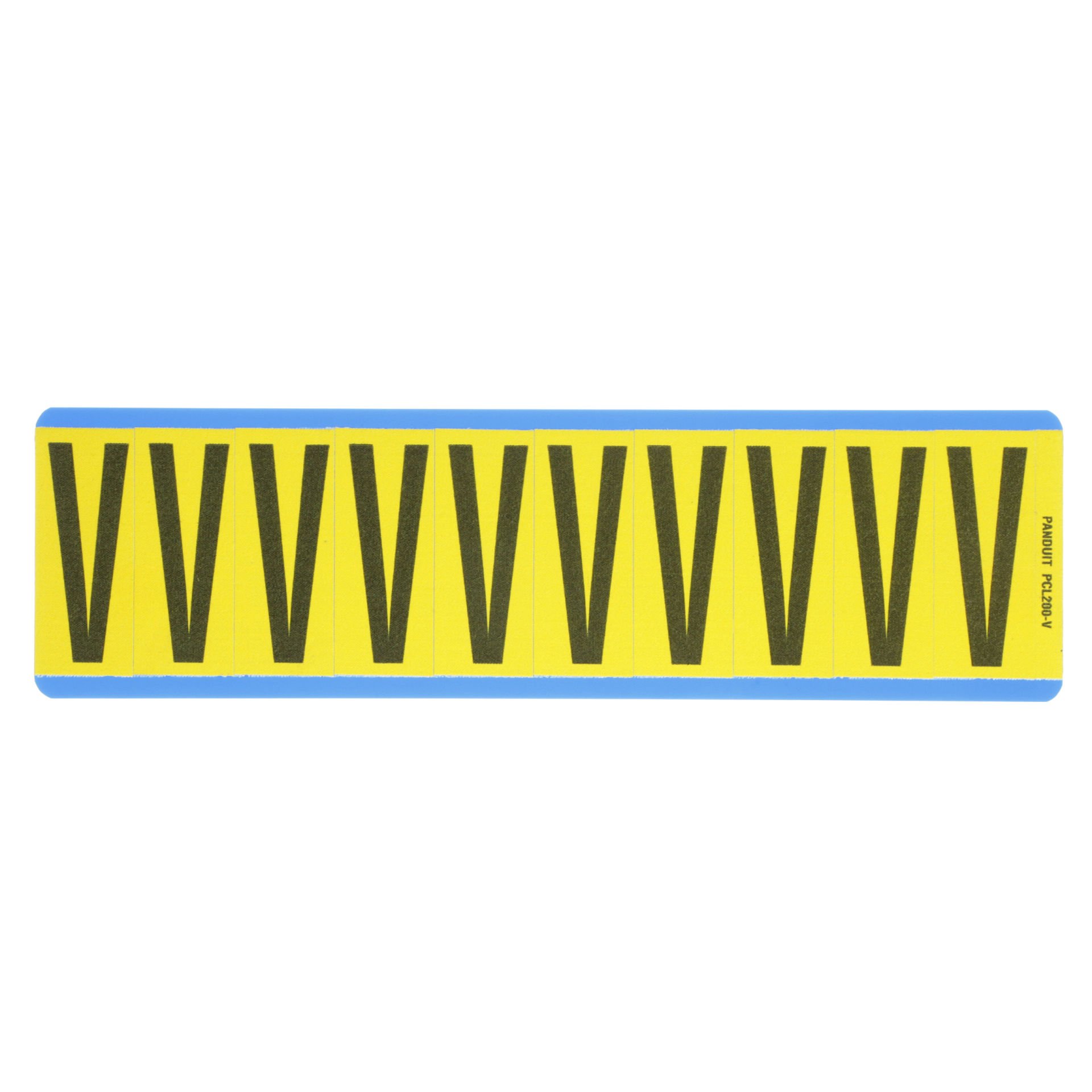 Siyah / san Vinil bez mektup, 2.00'' (50.8mm) gösterge yüksekliği, 2.25'' (57.2) yüksekliği, 'V' (gösterge), vinil kumaş, 10 markörler / kart, 25 kart / paketi.
