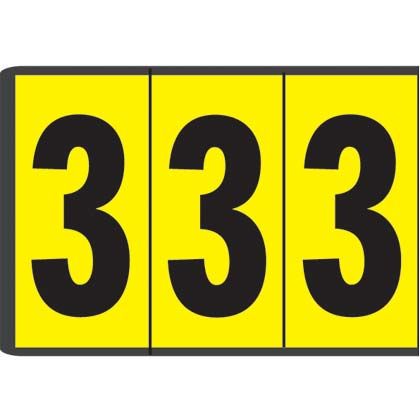 Siyah / san Vinil bez numarası, 3.00'' (76.2 mm), gösterge yüksekliği, 3.50'' (88.9) yüksekliği, '3' (gösterge), vinil kumaş, 6 markörler / kart, 25 kart / paketi.