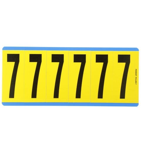 Siyah / san Vinil bez numarası, 3.00'' (76.2 mm), gösterge yüksekliği, 3.50'' (88.9) yüksekliği, '7' (gösterge), vinil kumaş, 6 markörler / kart, 25 kart / paketi.