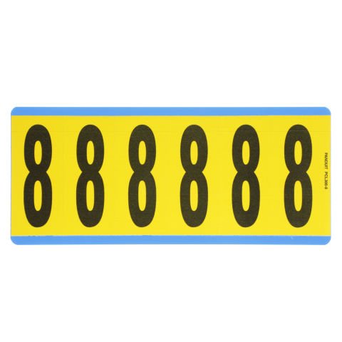 Siyah / san Vinil bez numarası, 3.00'' (76.2 mm), gösterge yüksekliği, 3.50'' (88.9) yüksekliği, '8' (gösterge), vinil kumaş, 6 markörler / kart, 25 kart / paketi.