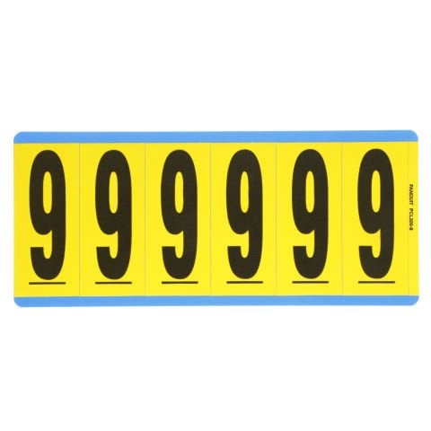 Siyah / san Vinil bez numarası, 3.00'' (76.2 mm), gösterge yüksekliği, 3.50'' (88.9) yüksekliği, '9' (gösterge), vinil kumaş, 6 markörler / kart, 25 kart / paketi.