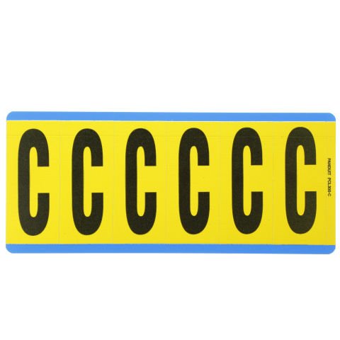 Vinil bez mektup, 3.00'' (76.2 mm), gösterge yüksekliği, 3.50'' (88.9) yüksekliği, 'C' (gösterge), siyah ve sarı / vinil kumaş, 6 markörler / kart, 25 kart / paketi.