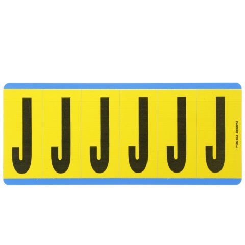 Vinil bez mektup, 3.00'' (76.2 mm), gösterge yüksekliği, 3.50'' (88.9) yüksekliği, 'J' ile (gösterge), siyah ve sarı / vinil kumaş, 6 markörler / kart, 25 kart / paketi.
