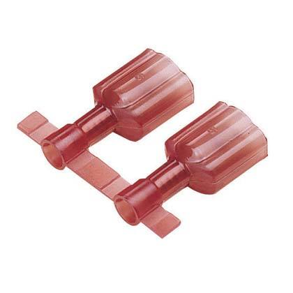titreşime dayanıklı Erkek parça bağlantı kesme pirinç ve nikel kaplama olup edilir. Tamamen kırmızı, naylon gövde içinde izole edilmiştir. Bu 0.250 x 0.032'' bir sekme boyutuna sahiptir (6.3 x 0.8 mm) ve destekler 22-18 AWG (0.5-1.0 mm²) bir tel aralığı. 