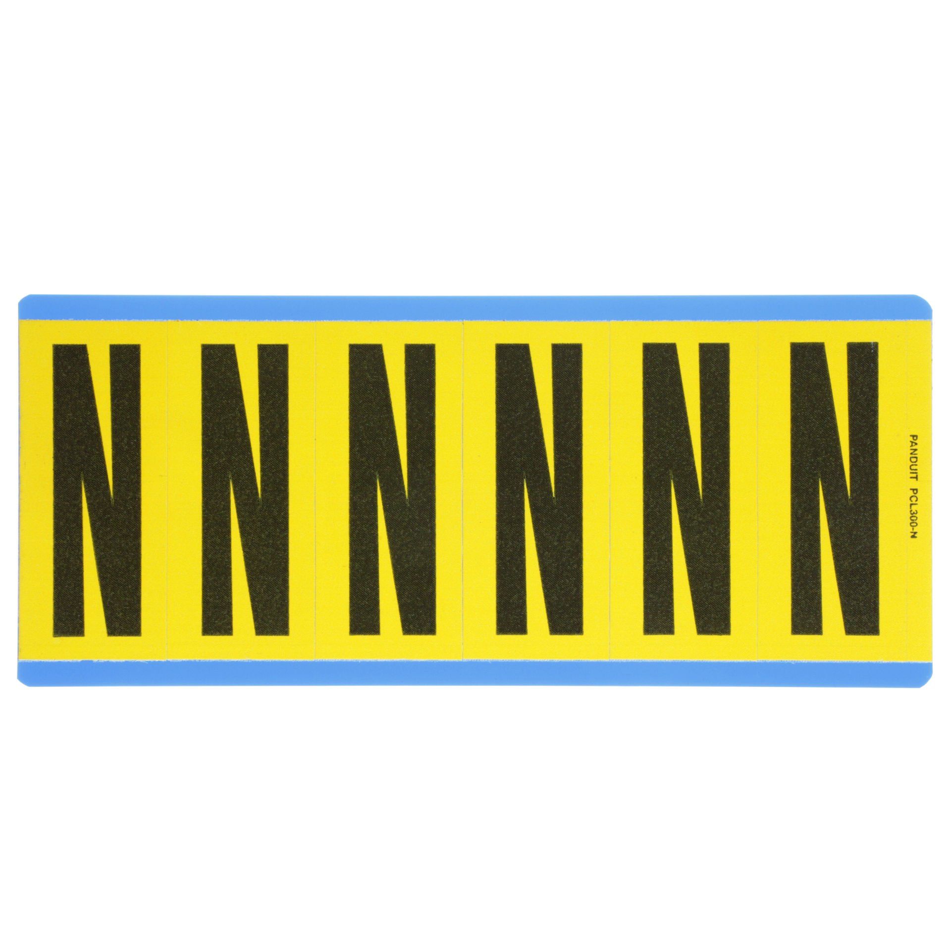 Vinil bez mektup, 3.00'' (76.2 mm), gösterge yüksekliği, 3.50'' (88.9) yüksekliği, 'N' (gösterge), siyah ve sarı / vinil kumaş, 6 markörler / kart, 25 kart / paketi.