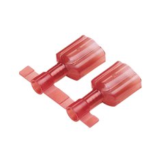 titreşime dayanıklı Erkek parça bağlantı kesme pirinç ve nikel kaplama olup edilir. Tamamen kırmızı, naylon büyük boy yuva içinde izole edilmiştir. Bu 0.250 x 0.032'' (6.3 x 0.8 mm) ve destekler 22-18 AWG (0.5-1.0 mm²) bir tel aralığı bir sekme boyutuna s