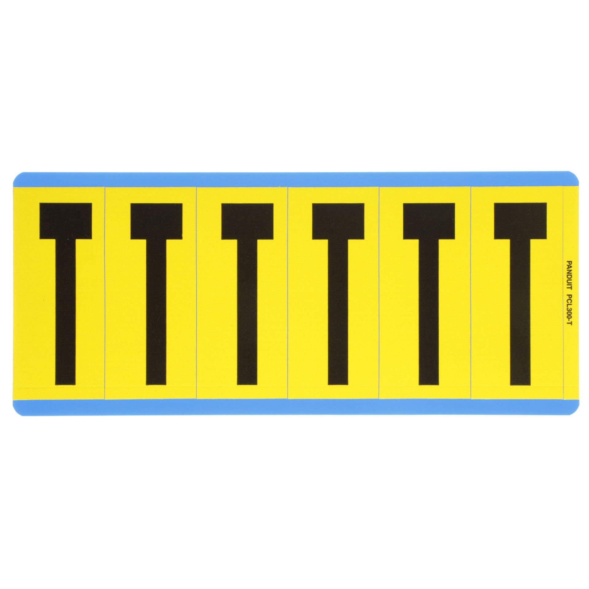 Vinil bez mektup, 3.00'' (76.2 mm), gösterge yüksekliği, 3.50'' (88.9) yüksekliği, 'T' (gösterge), siyah ve sarı / vinil kumaş, 6 markörler / kart, 25 kart / paketi.
