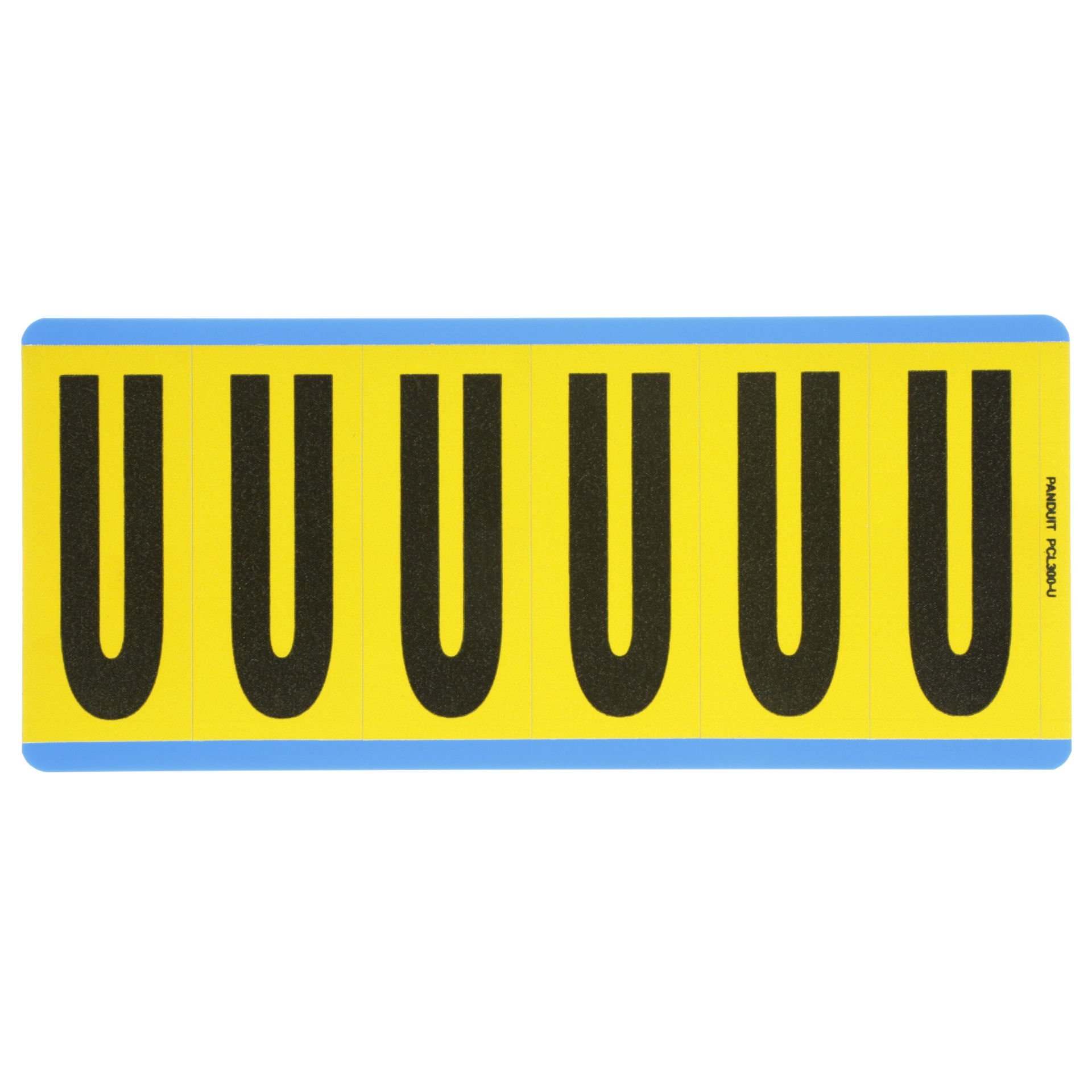 Vinil bez mektup, 3.00'' (76.2 mm), gösterge yüksekliği, 3.50'' (88.9) yüksekliği, 'U' (gösterge), siyah ve sarı / vinil kumaş, 6 markörler / kart, 25 kart / paketi.
