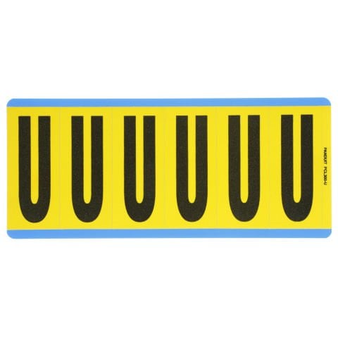 Vinil bez mektup, 3.00'' (76.2 mm), gösterge yüksekliği, 3.50'' (88.9) yüksekliği, 'U' (gösterge), siyah ve sarı / vinil kumaş, 6 markörler / kart, 25 kart / paketi.