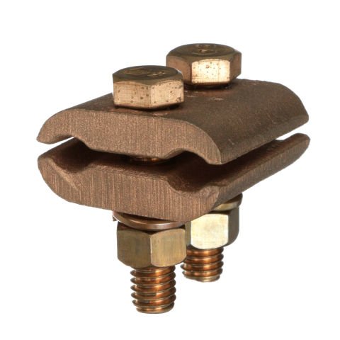 4 AWG (çöz.) - 2/0 AWG (. Str), bronz Zemin Kelepçe Bağlayıcı, 3/8'' Cıvata, 2 parça halinde olan kelepçe ve 2 Cıvata
