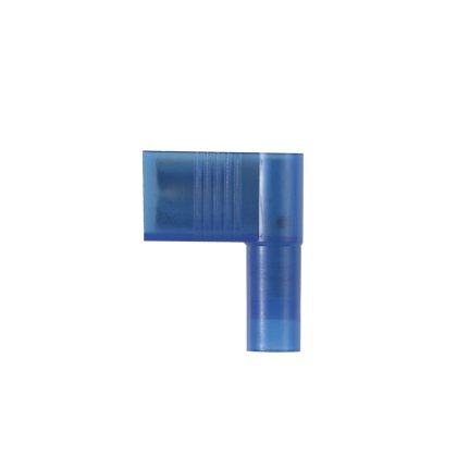 titreşime dayanıklı, dik açılı tarzı dişi bağlantı kesme pirinç ve kalay kaplama mesafesindedir. Mavi naylon izole edilmiştir. Bu 0.205 / 0.187 x 0.020'' (5.2 / 4.7 x 0,5 mm) ve destekler 16-14 AWG (1.5-2.5 mm²) bir tel aralığı. Bu 0.78'' olan bir sekme b