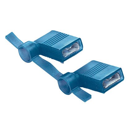 titreşime dayanıklı, dik açılı tarzı dişi bağlantı kesme pirinç ve kalay kaplama mesafesindedir. Tamamen mavi naylon içinde izole edilmiştir. Bu 0.250 x 0.032 (6.3 x 0.8 mm) bir sekme boyutuna sahiptir ve 16-14 AWG (1.5-2.5 mm²) bir tel desteklemektedir. 