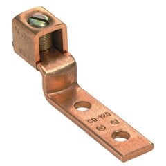 500 kcmil, 3/8 (9.5 mm) içinden saplama deliği - İki delikli, bakır, tek kovan, dil kulağı, altıgen anahtar vida, 1/0 AWG yüzen ofset.