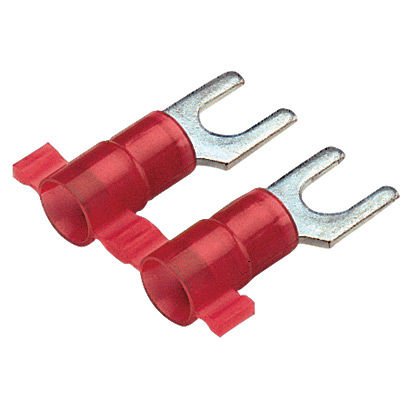 Çatal terminal, naylon yalıtılmış, dar bir dil metal yalıtım kavrama manşonu, 22- 18 AWG kablo aralığı, 6. saplama boyutu.