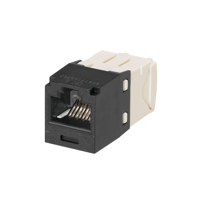 UTP Mini Com® evrensel jak modülü TG tarzı fesih vardır ve siyahtır.