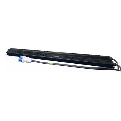 Dikey güç şerit, 32A, üç fazlı WYE, 230 / 400V, Wye, 24 IEC C-13 ve 6 IEC C-19 yuvalı IEC 60309-6H 3P + K + E fiş, 10' (3M) giriş kablosu. seri port bağlantısı ile LCD ekran, ağ geçidi için. Boyutlar: 70 W x ''H 2.50 x'' 2.36'' D (1778mm x 64mm x 60mm