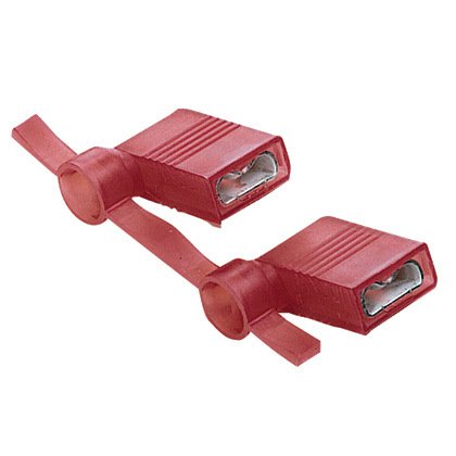 titreşime dayanıklı, dik açılı tarzı dişi bağlantı kesme pirinç ve kalay kaplama mesafesindedir. Tamamen kırmızı naylon içinde izole edilmiştir. Bu 0.250 x 0.032 (6.3 x 0.8 mm) bir sekme boyutuna sahiptir ve 22-18 AWG (0.5-1.0 mm²) bir tel desteklemektedi