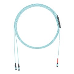 OM3 24 lif, Bağlantı, LSZH, (2) 12-elyaf Kadın PanMPO, Yöntem A, optimize edilmiş IL 9 Metre, Aqua 24F MPO kadın.