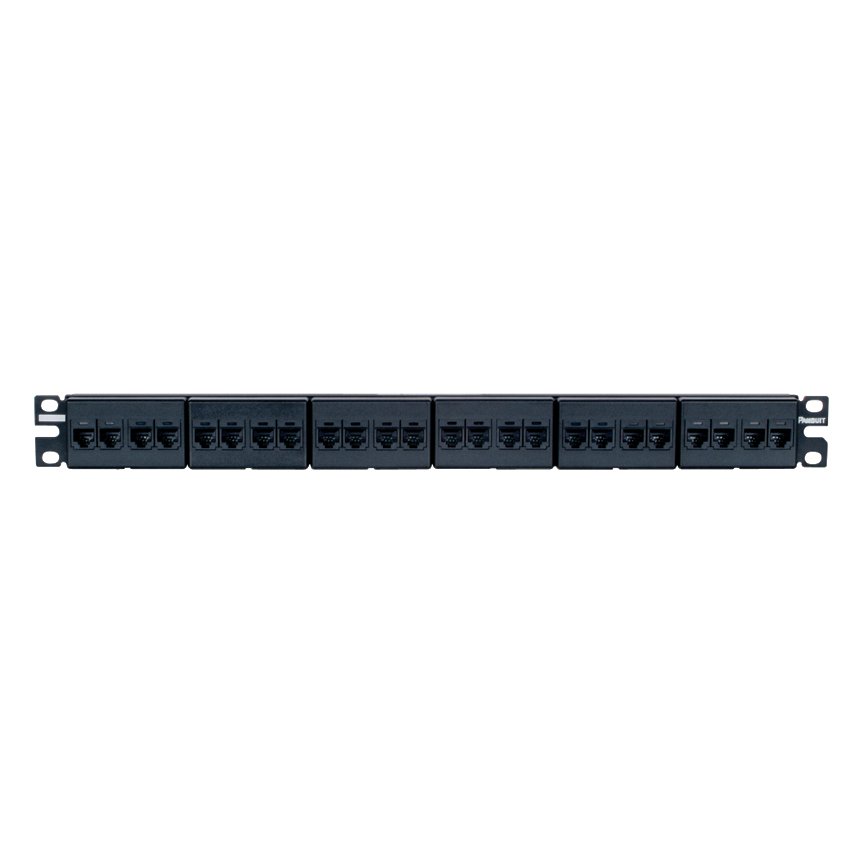 Siyah 24 bağlantı düz bağlantı patch panel, 24 önceden monte RJ45 kategori 6 kanal uyumlu bağlantı elemanları (1 TR) içerir