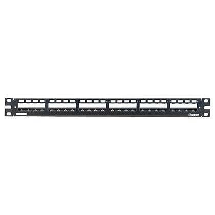 Kısa Com tüm metal ile patch panel korumalı modüler 24 bağlantı dahili açık gri olarak gerilim azaltma bar; yirmidört Mini Com modülleri, (1 RU) kabul eder.