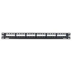 Kısa Com tüm metal ile patch panel korumalı modüler 24 bağlantı dahili açık gri olarak gerilim azaltma bar; yirmidört Mini Com modülleri, (1 RU) kabul eder.