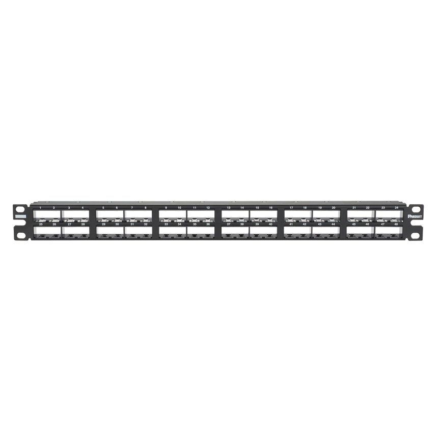 Kısa Com tüm metal siyah yüksek yoğunluklu patch panel korumalı modüler 48 bağlantı, (1 RU).