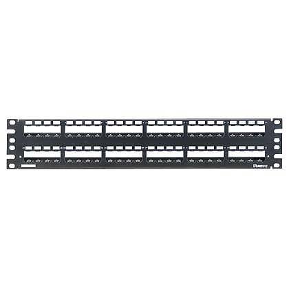 Kısa Com tüm metal siyah yerleşik suşu kabartma bar, (2 RU) ile patch panel korumalı modüler 48 bağlantı.