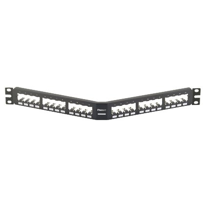 Kısa Com tüm metal siyah açılı patch panel korumalı modüler 24 bağlantı, (1 RU).