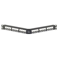 Kısa Com tüm metal siyah açılı patch panel korumalı modüler 24 bağlantı, (1 RU).
