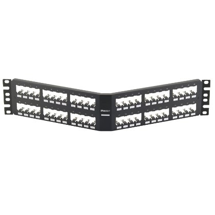 Kısa Com tüm metal siyah açılı patch panel korumalı modüler 48 bağlantı, (2 RU).