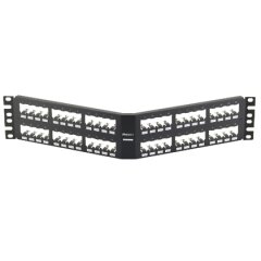 Kısa Com tüm metal siyah açılı patch panel korumalı modüler 48 bağlantı, (2 RU).
