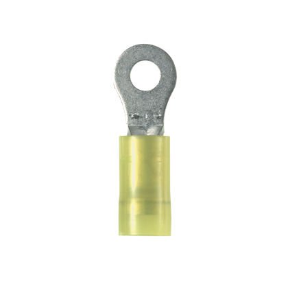 Halka terminal, 12-10 AWG, 3/8'' saplama boyutu, huni girişi, naylon izole bulk paket.