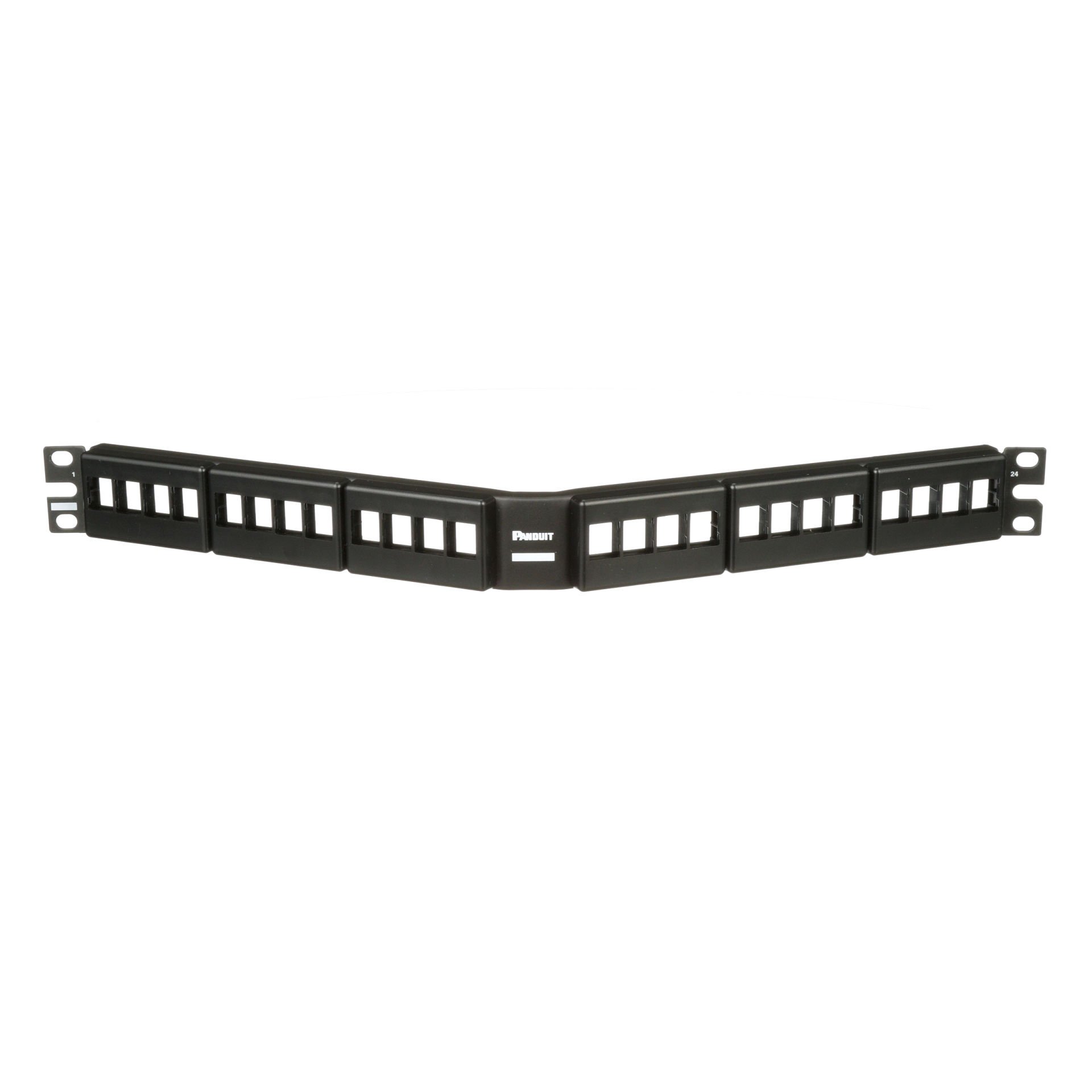 Siyah olan kapaklarla Keystone 24 bağlantı modüler açılı patch panel (1 RU).